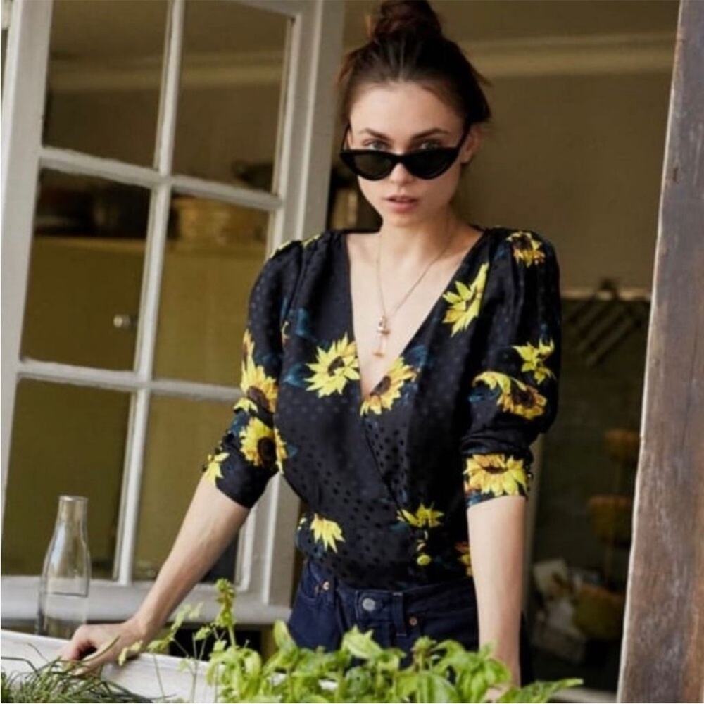 The Kooples Dark Sunflower Silk-Blend Blouse Top Size 1 / Small NEW